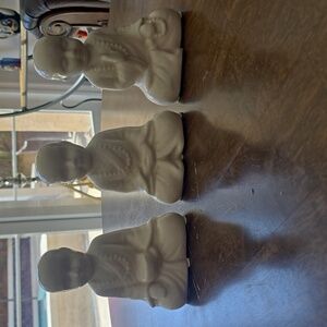 Set of Three White Monk Figurines